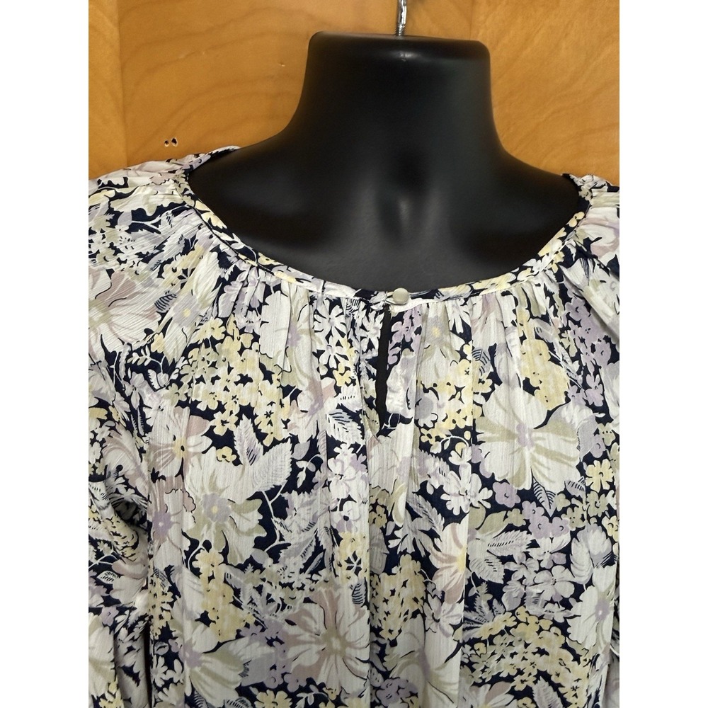 Chaps Womens Tunic Floral Top Keyhole Multi-Color Bell Sleeve Peasant Flowy L - Picture 3 of 14